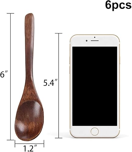 Miniatura 8 de HANSGO 6 cucharas de madera pequeñas, cucharas de sopa pequeñas para servir cucharas de madera de 6 pulgadas para café, té, mermelada, sales de baño