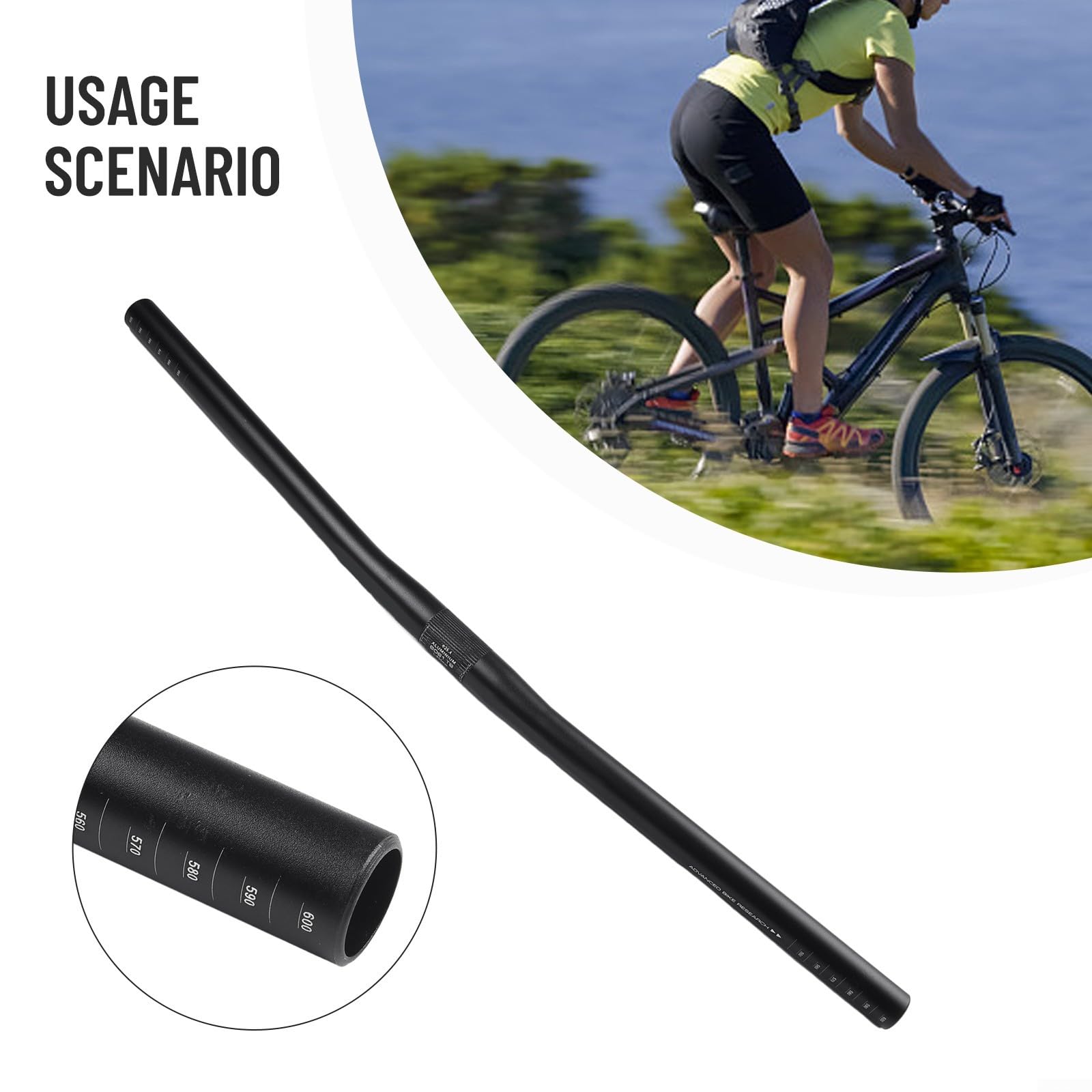 Guidon de vélo pliable en aluminium - Large et extra long - Pour VTT, course - Confort de conduite - 25,4 x 600 mm (poignée droite)