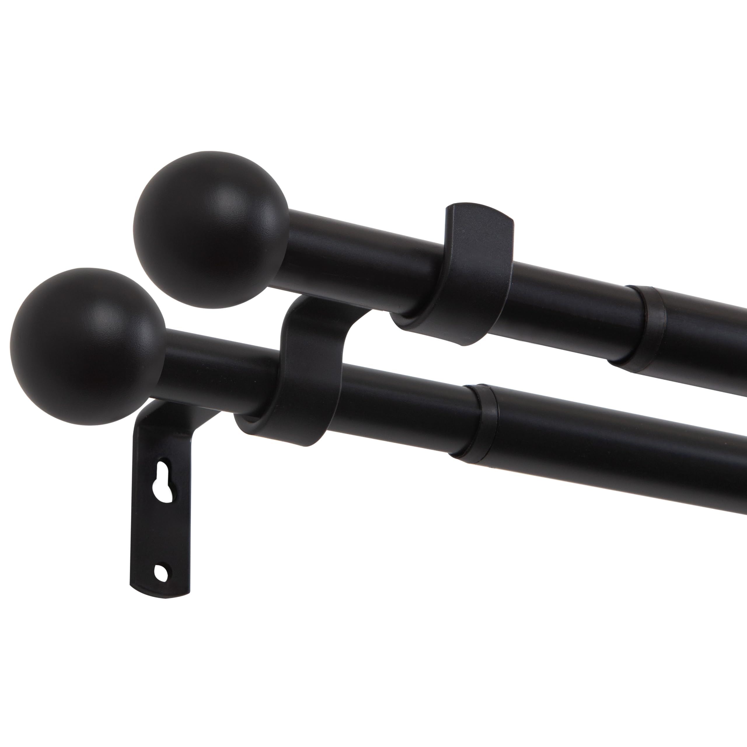 Mardom Barra de cortina doble de 120 – 210 cm – Barra de cortina de metal negro – Bola – Barra de cortina diseño minimalista – Fácil montaje – Doble funcionalidad – Negro – Bola