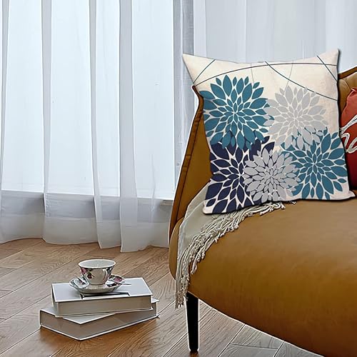 Miniatura 5 de Juego de 2 fundas de almohada de 18 x 18 pulgadas con estampado de flores de dalia, decoración al aire libre, funda de lino para el hogar, sala de