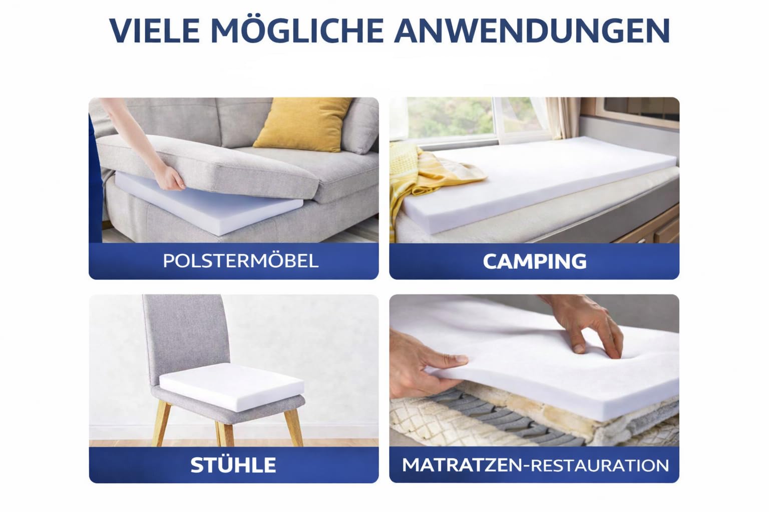 All4All Schaumstoffplatte RG25/44 90x200 cm – Mittelfest - Polsterschaum – Zuschnitt für Matratze, PU-Schaumstoff - Polster & Wohnmobil - Camper & DIY (90x200x10cm)