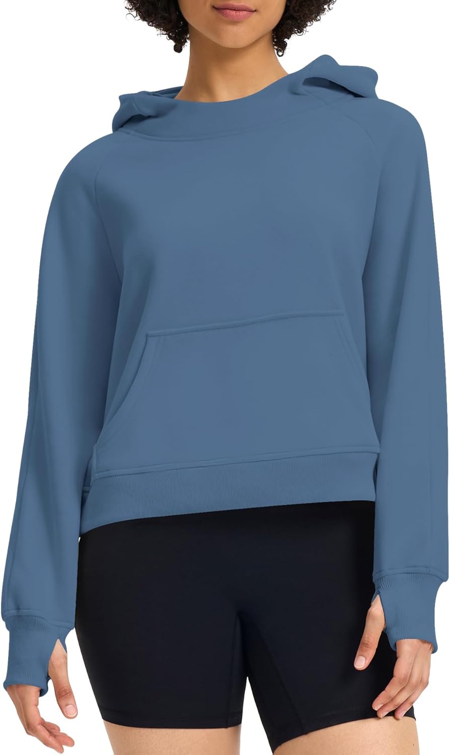 Casly Lamiit Womens Cropped Hoodies Mock Neck Sweatshirts Fall Fleece Lined Pullover with Thumb Hole 2024 Winter Clothes