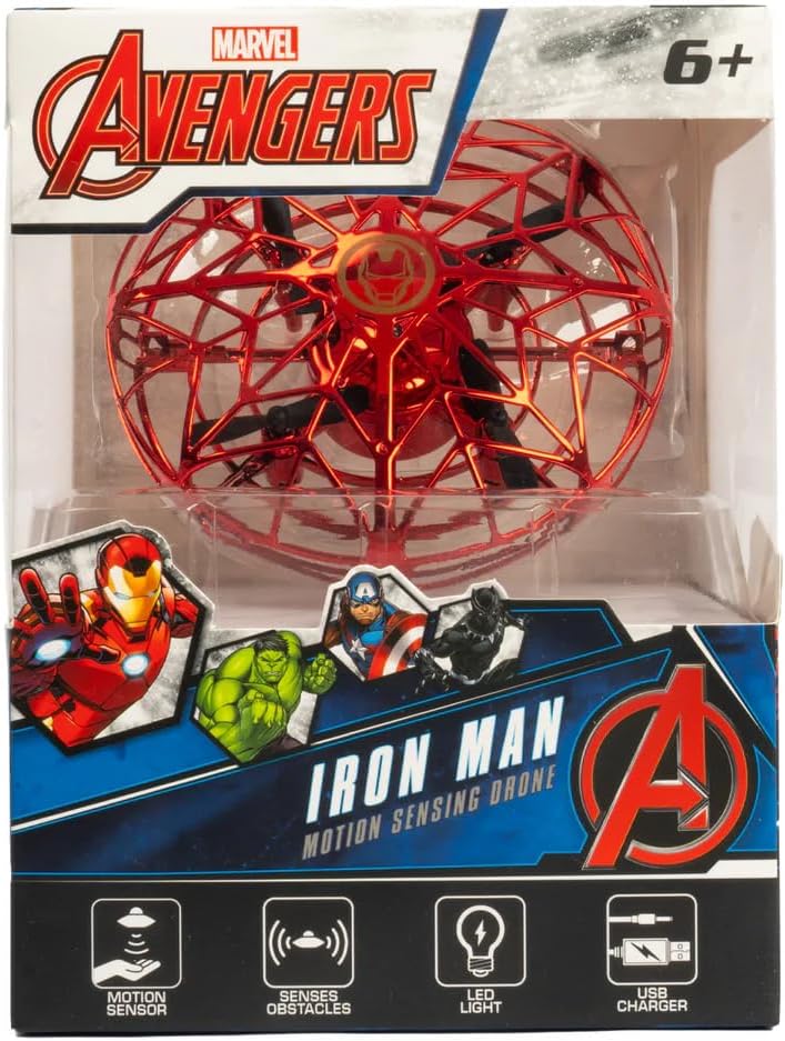 World Tech Toys Marvel Iron Man Flying Toy – Motion Sensing UFO Toy with USB Charging – Marvel Licensed – Indoor/Outdoor Drone for Kids Ages 6+