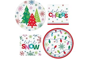 Merry Christmas Party Accessory Set for 16 Guests | Xmas Dessert Plates and Napkins