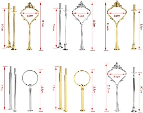 Miniatura 6 de Paquete de 3 bandejas para cupcakes de varios niveles con mango para platos de frutas (corona de 3 niveles, plata)