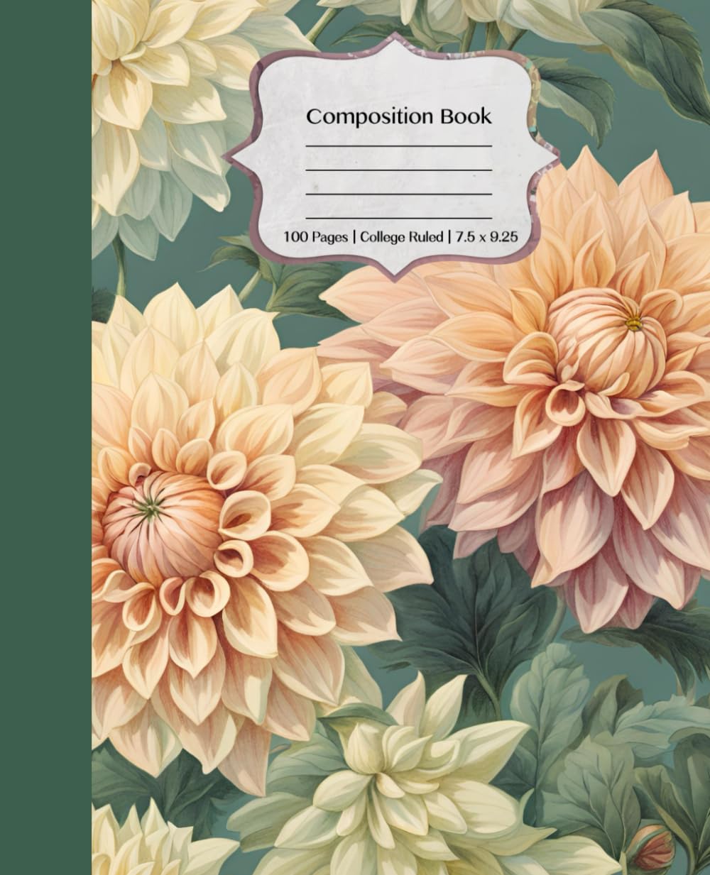 Composition Notebook College Ruled: Dahlia Flower Vintage Botanical Illustration | Cute Floral Aesthetic Writing Journal for School, College & Work |