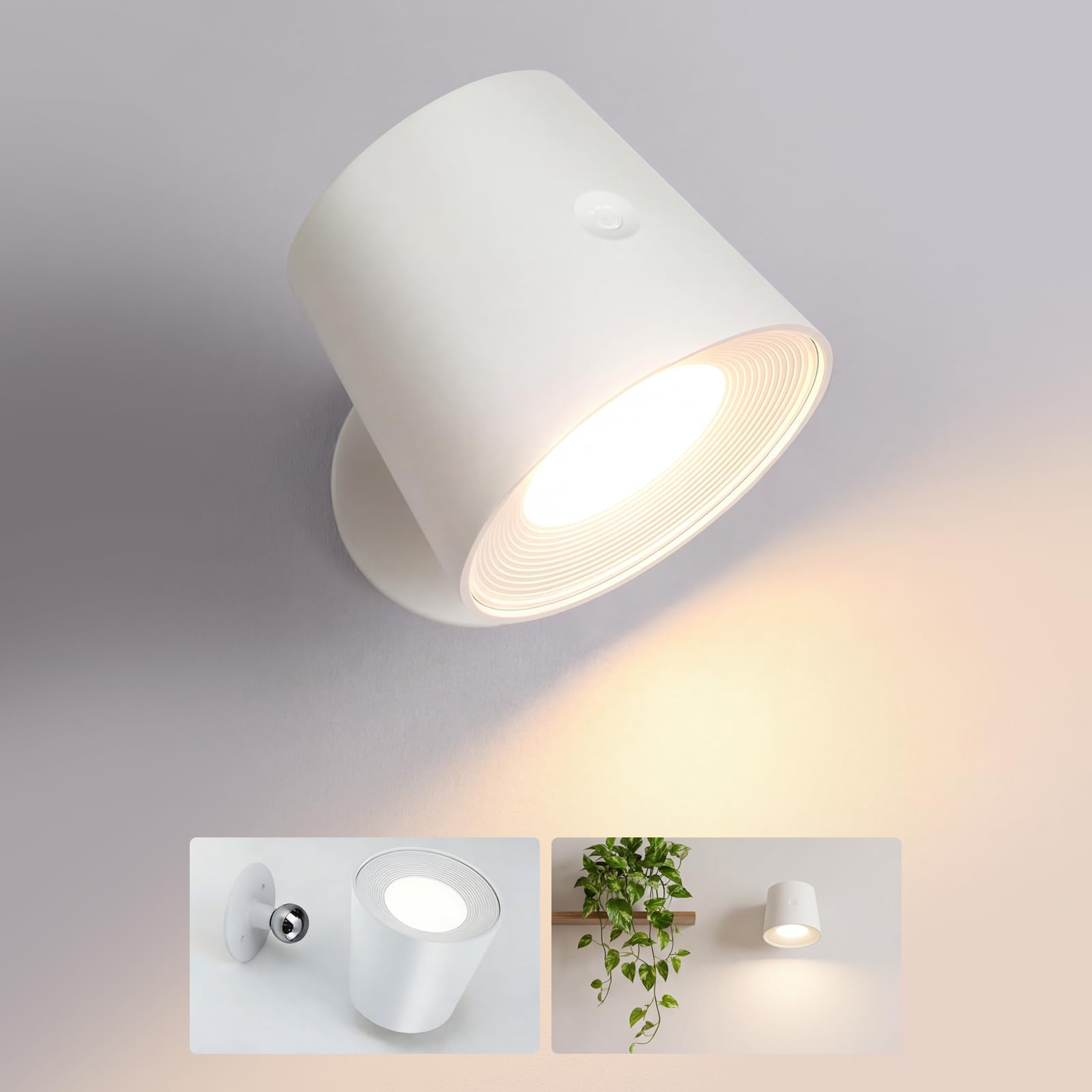 Homefire LED Wall Light Indoor without Power Connection - Wall Lamp Battery Wireless 360ยฐ Rotating Wall Spotlight Touch Control Night Light for Stairs Hallway Living Room Bedroom Children's Room
