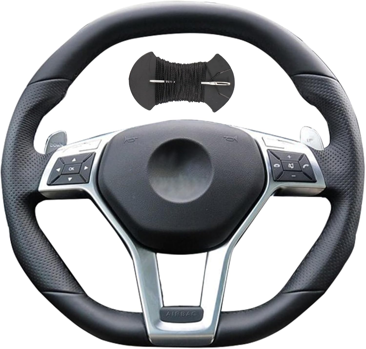 Car Steering Wheel Cover Microfiber Leather Stitch Wheel Wrap Fit for Mercedes Benz AMG C63 W204 AMG CLA 45 C117 CLS 63 AMG C218 CLS 63 AMG S-Model C218,Black