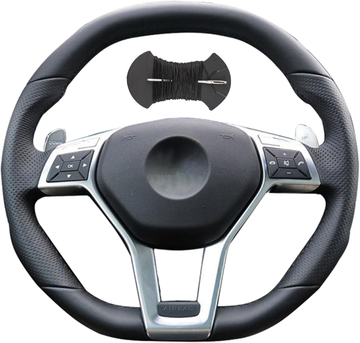 Microfiber Leather Car Steering Wheel Cover Stitched For Mercedes Benz AMG C63 W204 AMG CLA 45 C117 CLS 63 AMG C218 CLS 63 AMG S-Model C218 Black
