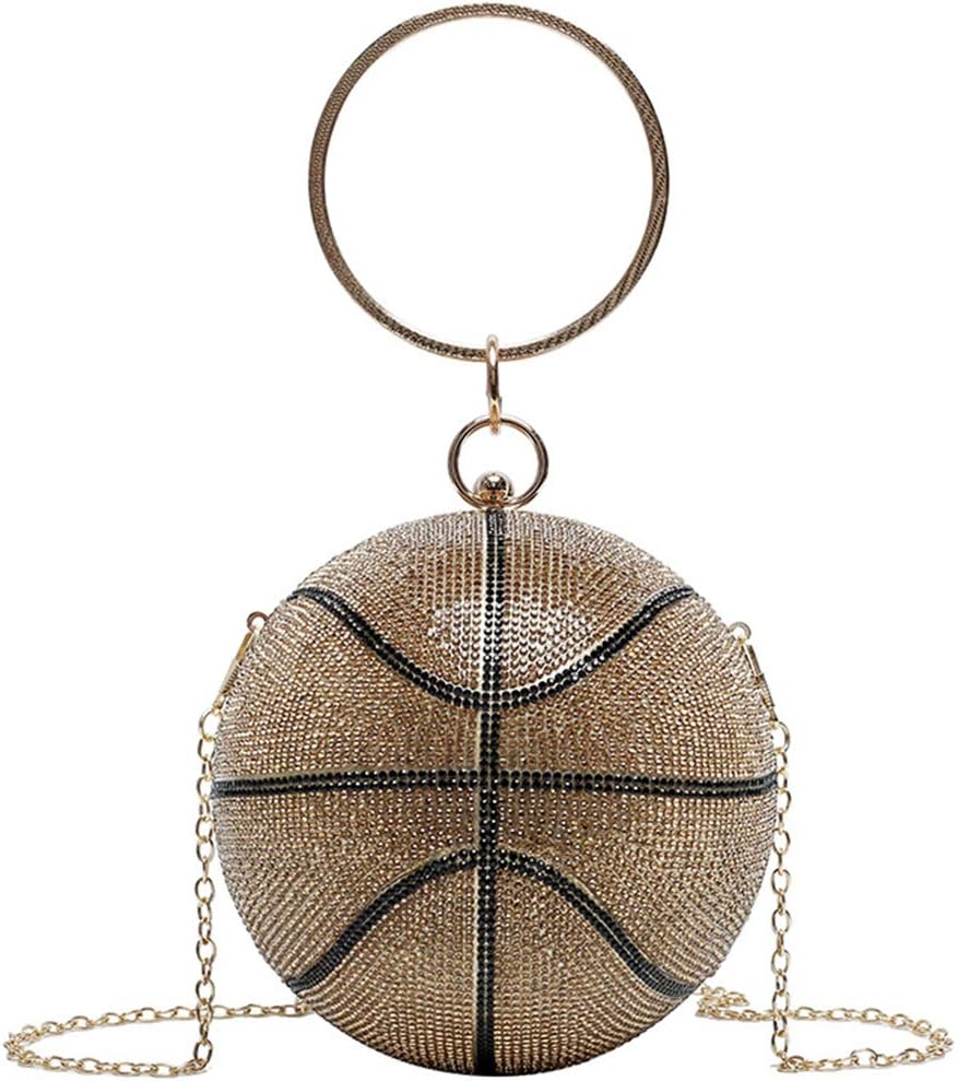 UMREN Women Basketball Shaped Cross Body Purse Rhinestone Round Ball Crystal Evening Bag Clutch Handbag for Wedding Party