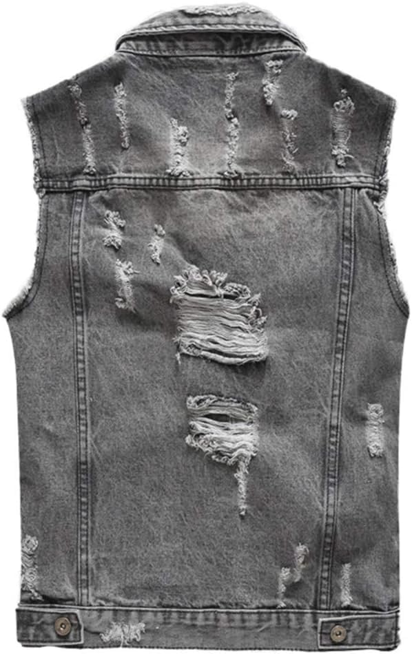 Image of Lazutom Men's Sleeveless Denim Vest Casual Slim Fit Ripped Classic Button Down Jean Jacket