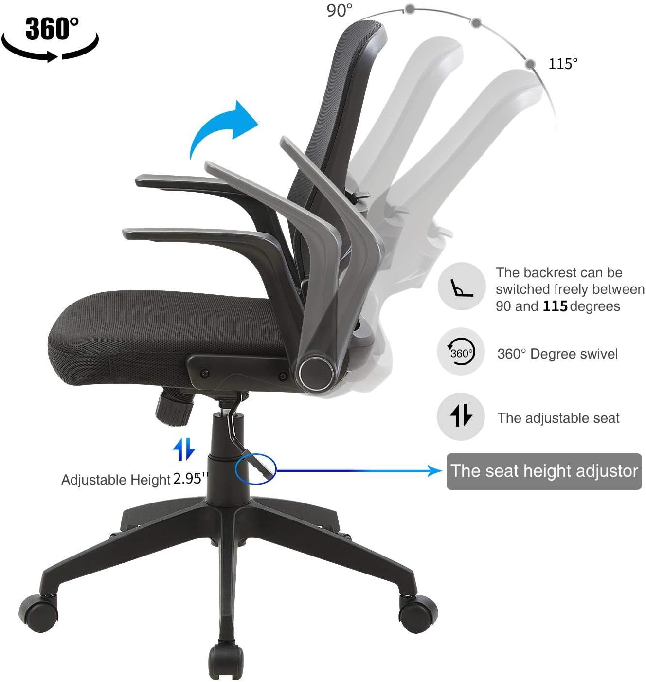 Greatest Product Office Chair, Mesh Computer Desk Chair Mid-Back Ergonomic Adjustable Swivel Chair with Lumbar Support Armrests for Students, Home Office, Black