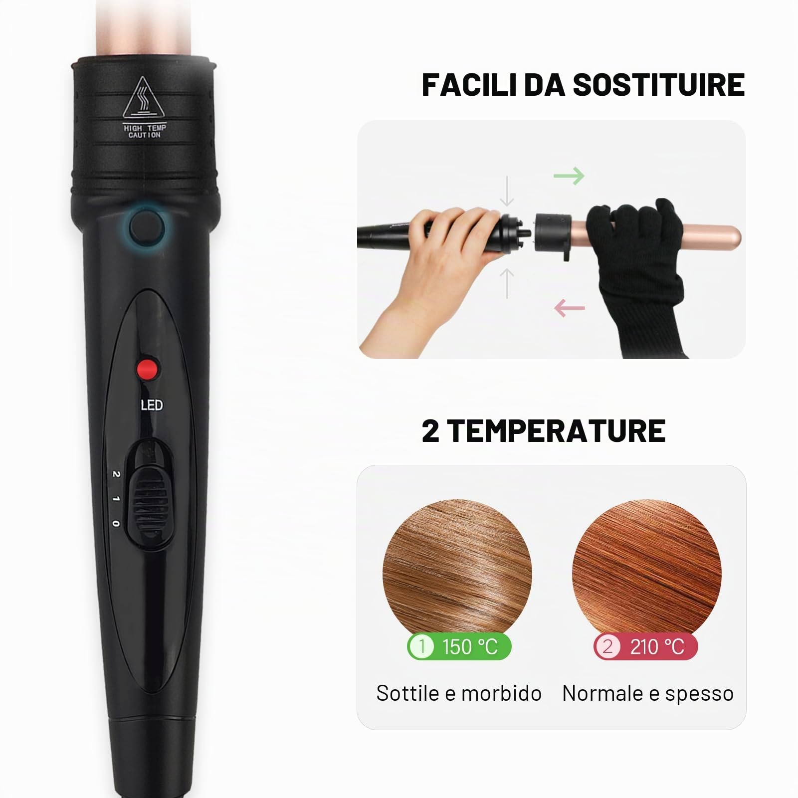 Janelove Ferro Arricciacapelli 5 in 1, Professionale Ceramica Arricciacapelli Set, 25mm 32mm Ferro Arricciacapelli Per Capelli Lunghi o Corti - 2 Temperatura Regolabile