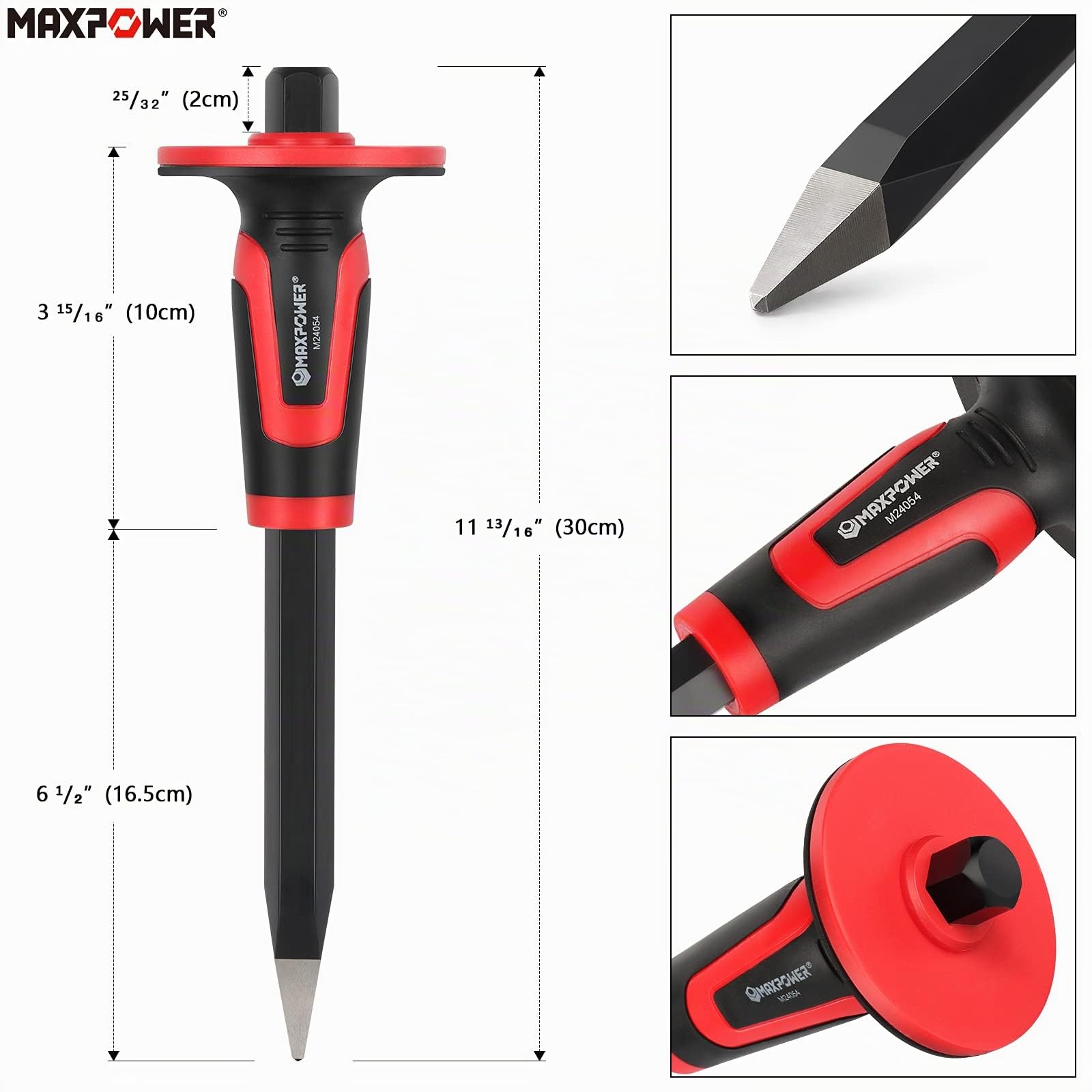 MAXPOWER Juego de 3 Cinceles de Mampostería con Protector Incluye 300mm Cincel de Punta y 220mm Cincel de Ladrillo