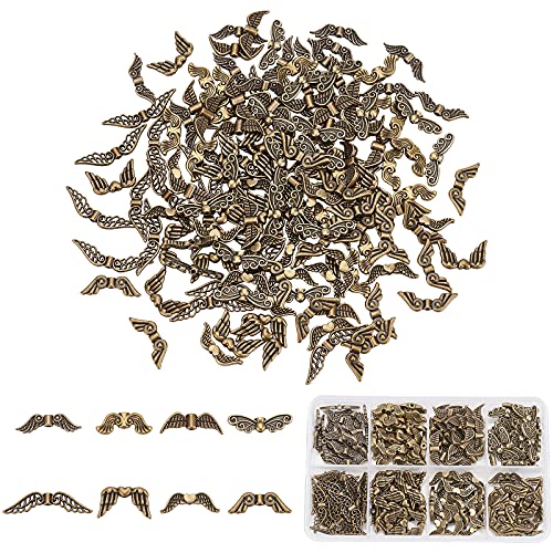 PH PandaHall 160pcs 8 Styles Wing Spacer Beads, Tibetan Angel Wing Charm Beads Antique Bronze Fairy Wing Spacers for Earring Bracelet Pendants Necklace Jewelry DIY Craft Making