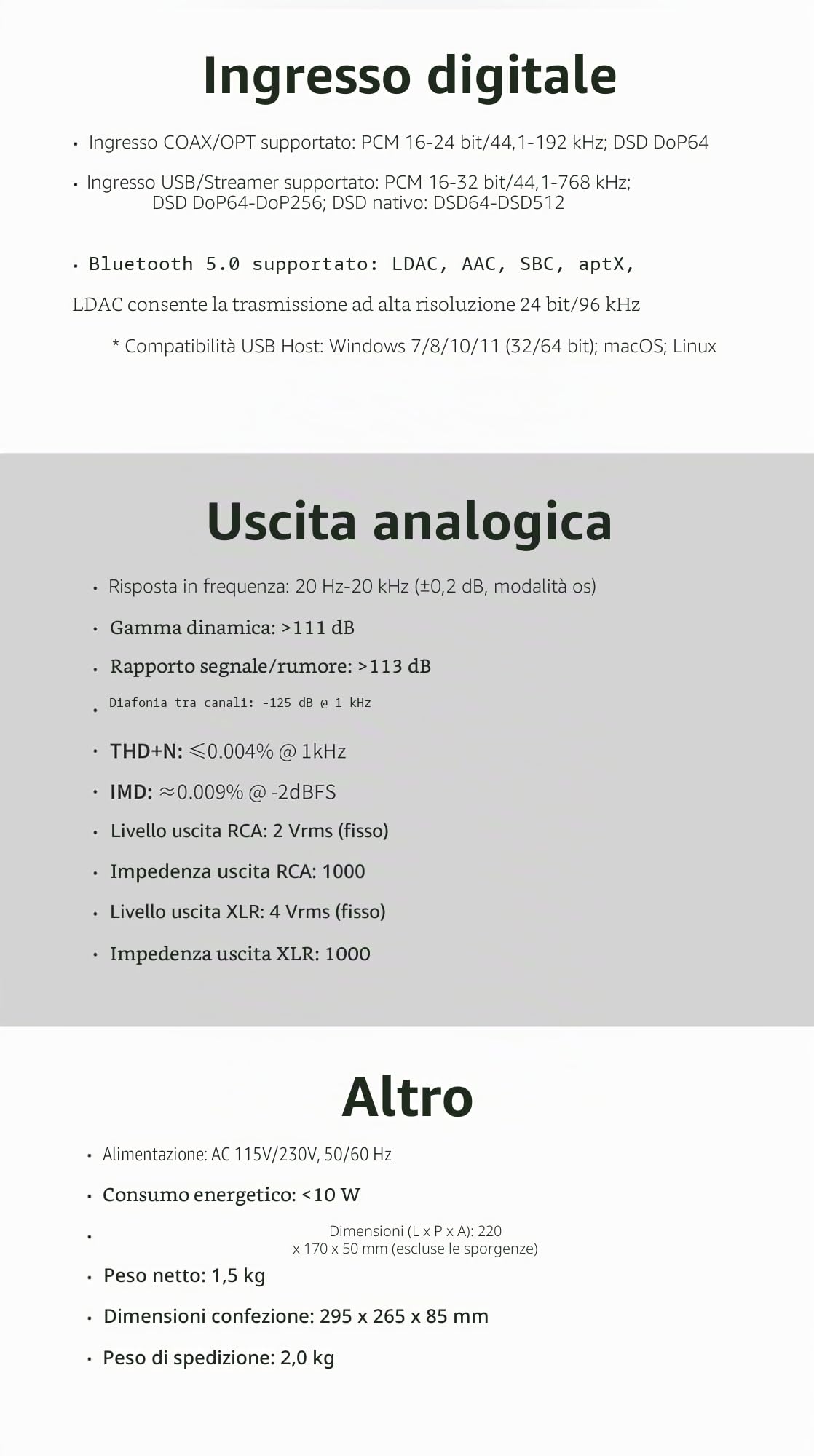GUSTARDA AUDALYTIC DR70N R2R Streaming DAC – Bridge Audio di Rete Domestica Streaming CK-01 Clock Native 1-Bit-DSD-Convertitore D/A DSD512&PCM768kHz (Argento)
