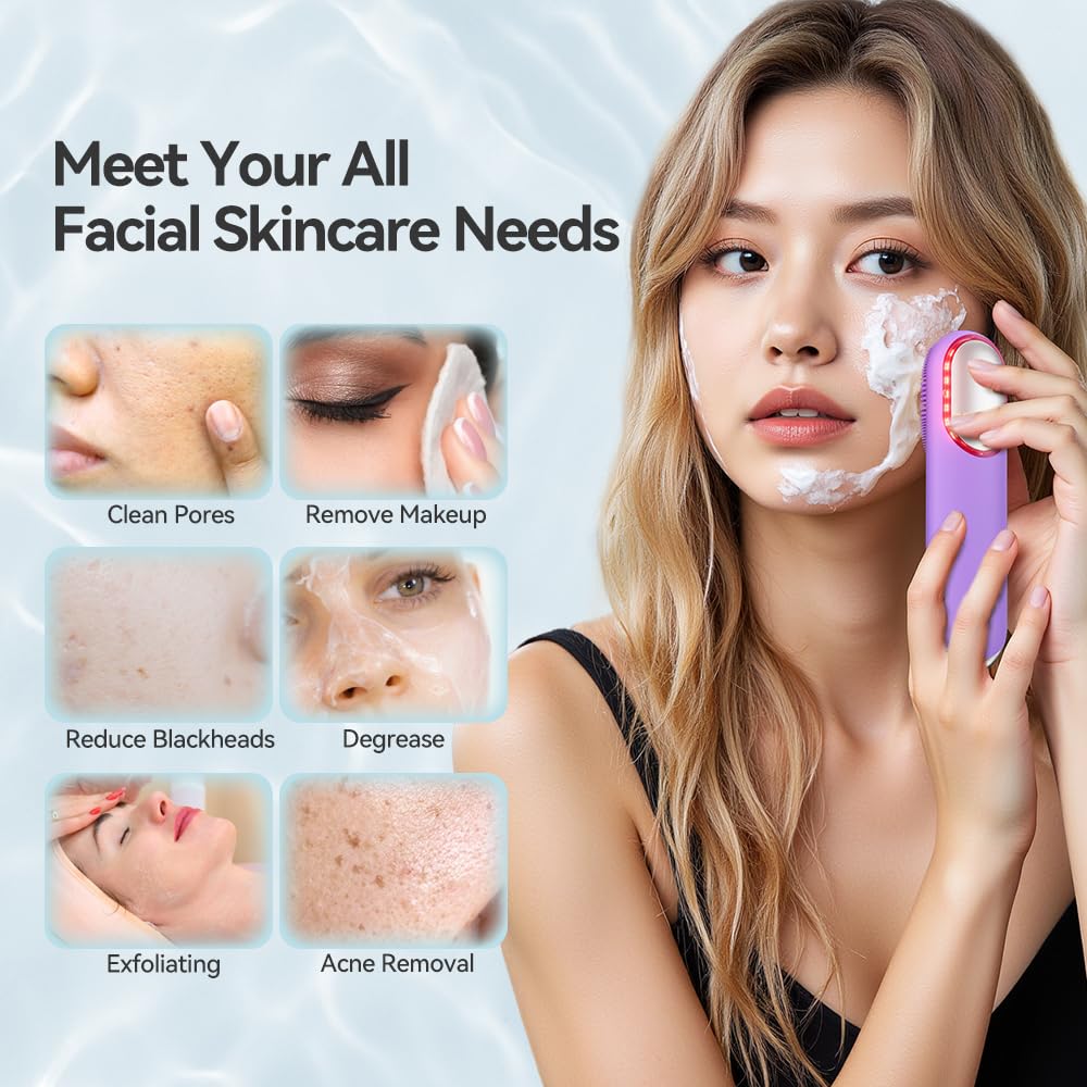 Cepillo eléctrico de limpieza facial, limpiador de silicona para terapia de frío y calor con modos de vibración, dispositivo recargable de limpieza profunda de poros y masaje para el cuidado diario de