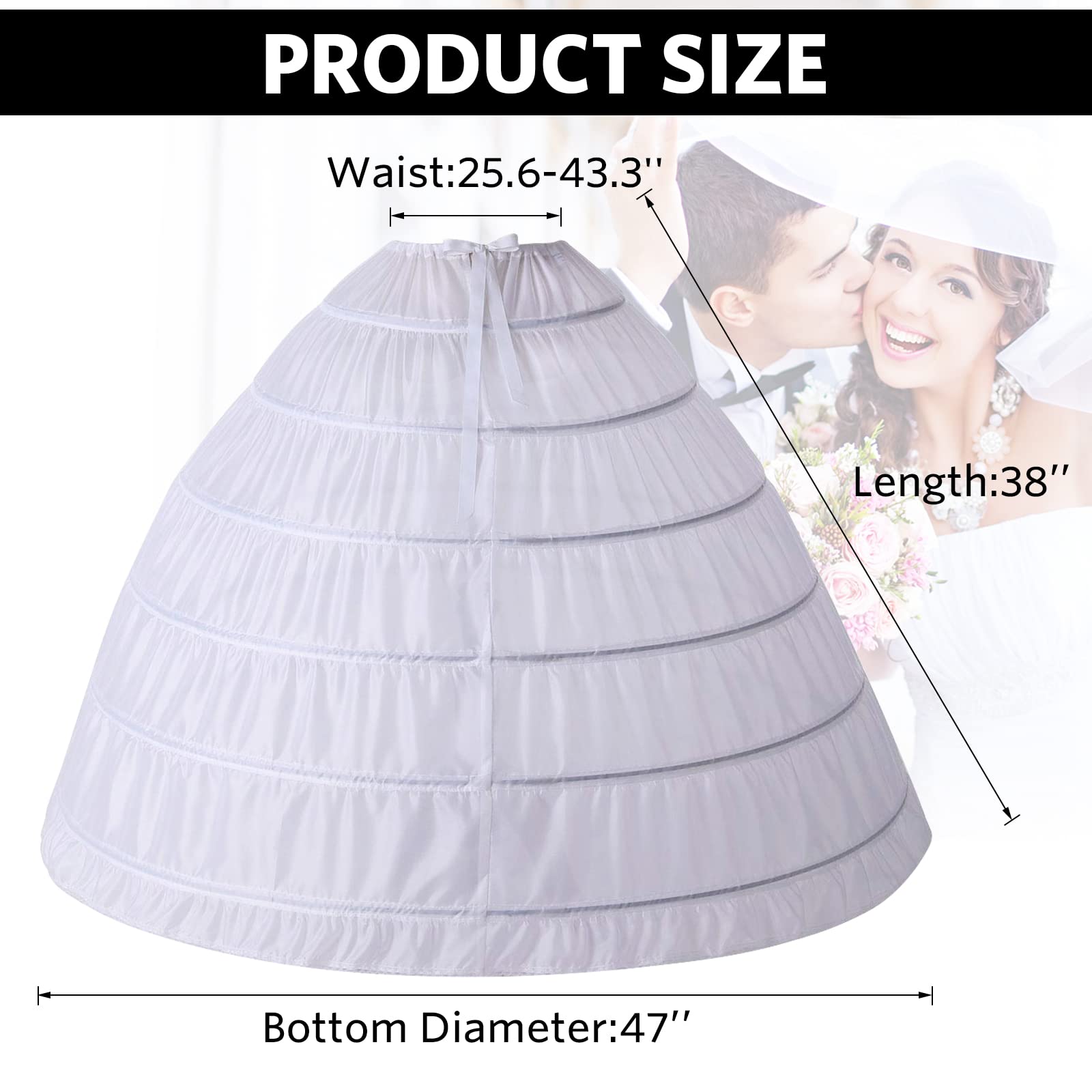 Sottogonna da donna sotto il vestito, 6 cerchi, sottogonna in crinolina, mezza sottoveste per abito da sposa abito da ballo