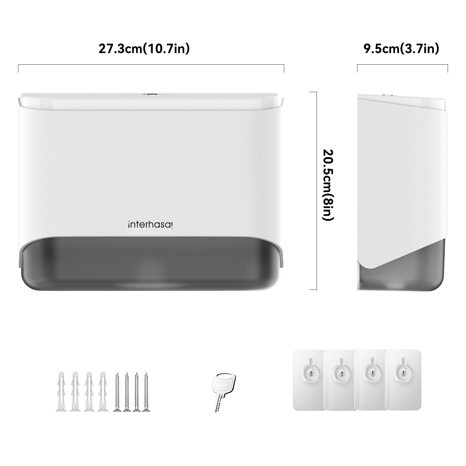 Dispenser di asciugamani di carta da parete adesivo multifold pieghevole pieghevole pieghevole commerciale dispenser di asciugamani di carta per bagno 27,4 cm L x 8,9 cm L x 20,3 cm H (bianco)