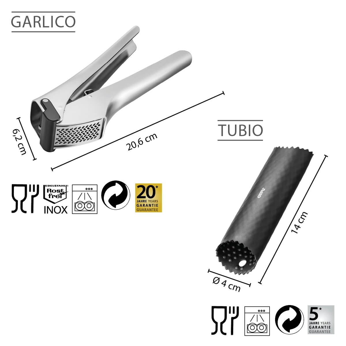 GEFU Knoblauchpresse GARLICO + Knoblauchschäler TUBIO Set