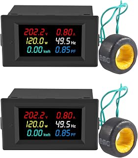 AC Display Meter 80-300V 100A Voltage Current Power Factor Frequency Electric Energy Monitor Ammeter Voltmeter Multimeter Tester 110V 220V Digital Color LCD Volt Amp Watt Detector Reader Panel (2PCS)