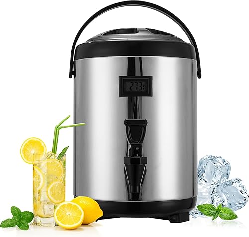Insulated Drink Dispenser - 10L2.7Gallon 304 Thickened Stainless Steel Hot Drink Dispenser, Hot Beverage Dispenser With Thermometer Faucet For Hot