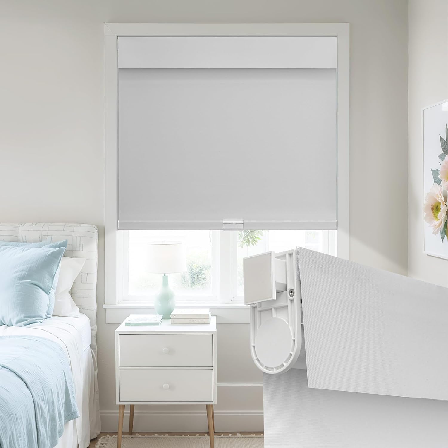 UrMoon No Drill Cordless Roller Shades for Windows No Tool Roller Blinds Pull Down Blackout Blinds with Thermal Insulated Waterproof (Blackout - Gray, Customize)