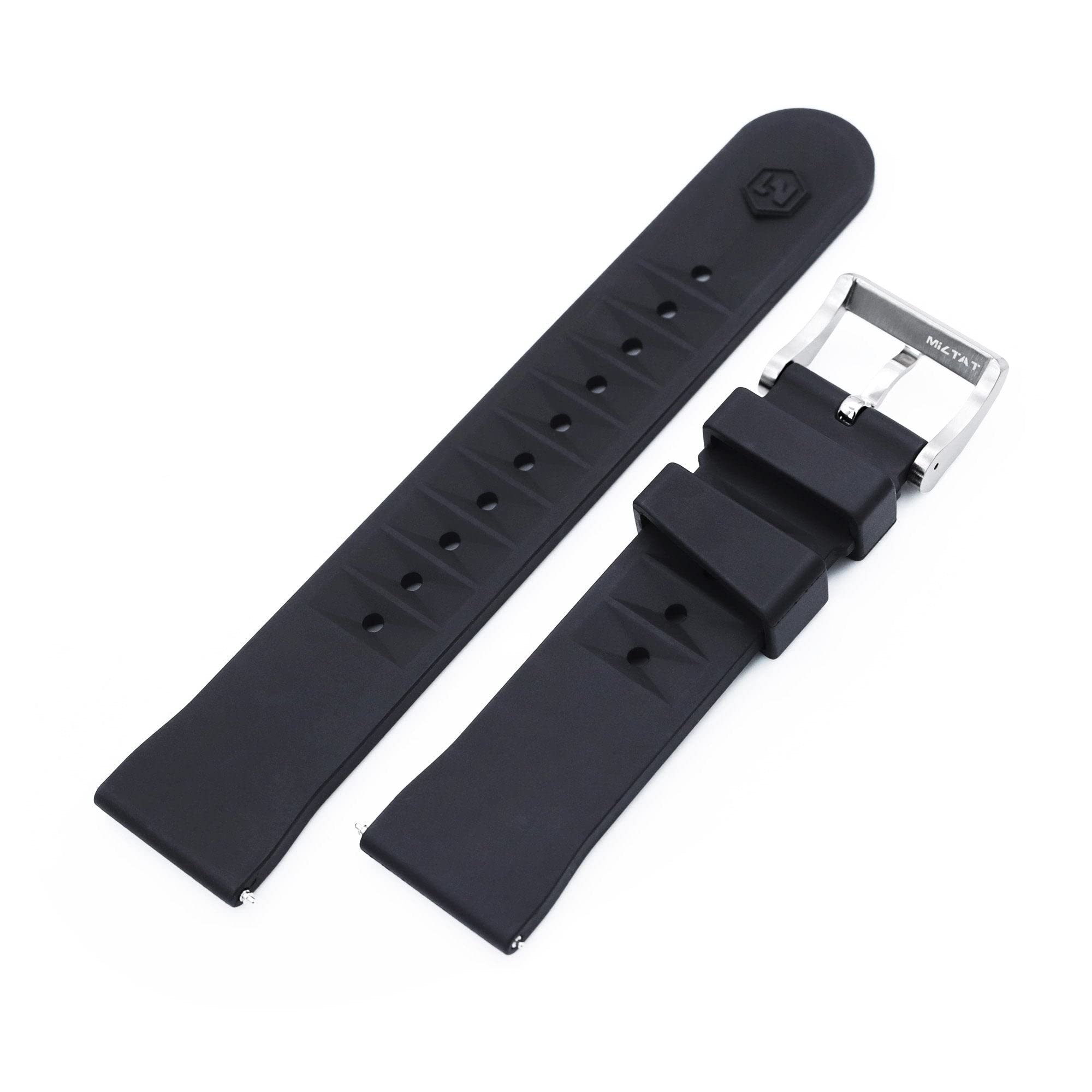 MiLTAT 19 mm Bracelet de montre en caoutchouc étanche noir, étanche à l'eau et à la poussière