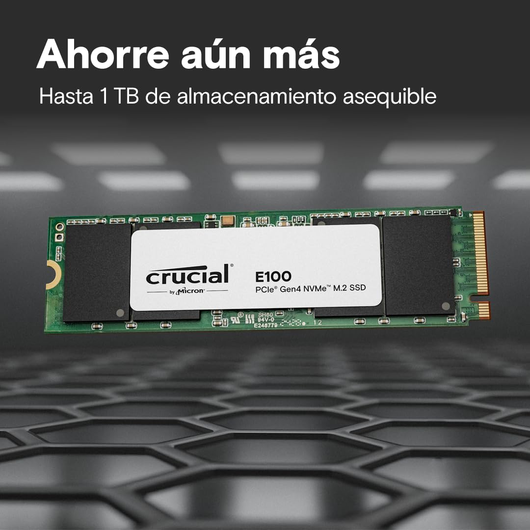 Crucial E100 480GB PCIe Gen4 NVMe M.2 SSD Interno, hasta 4.700 MB/s, Compatible con Ordenador Portátil y de Sobremesa - CT480E100SSD8