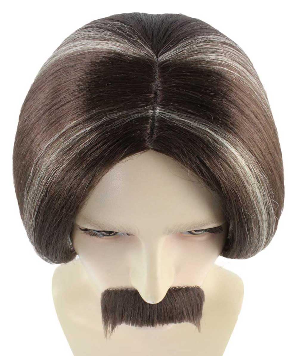 HPO Men Wig with Moustache Set, Brown Adult HM-474