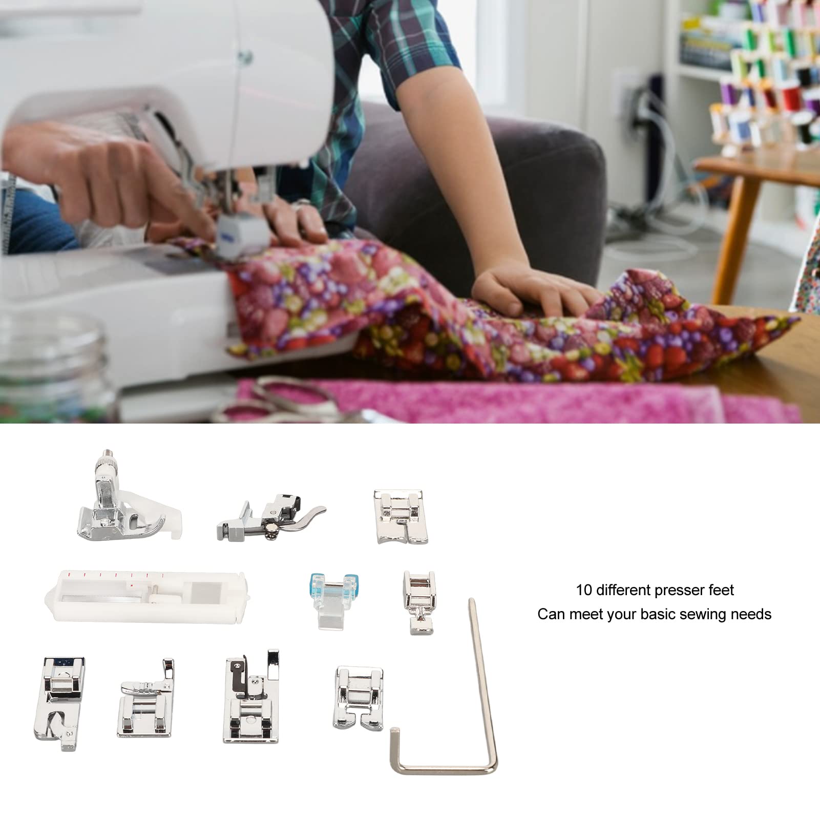 Juego de 10 prensatelas for máquina Coser con buscador, Profesionales Multiusos for Bordar Cremalleras Cuero