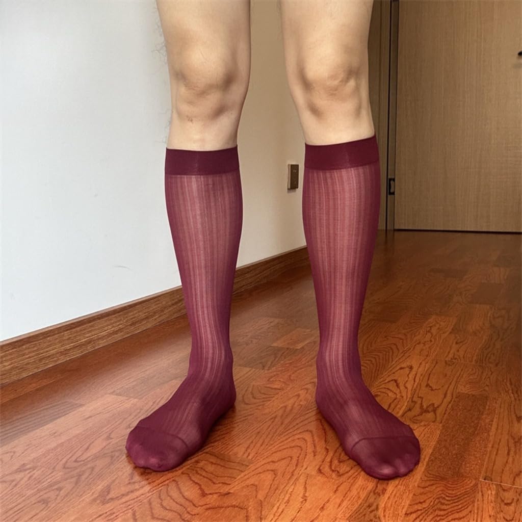 Goobester Men's Sheer Thin Nylon Dot Stripe Business Dress Socks