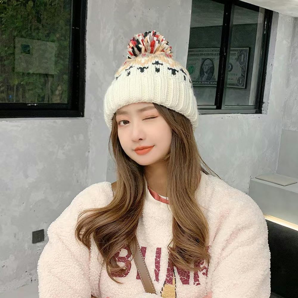 Czapki dla kobiet zimowa dzianinowa czapka beanie z pomponem vintage ciepła czapka dla kobiet miękka elastyczna czapka narciarska
