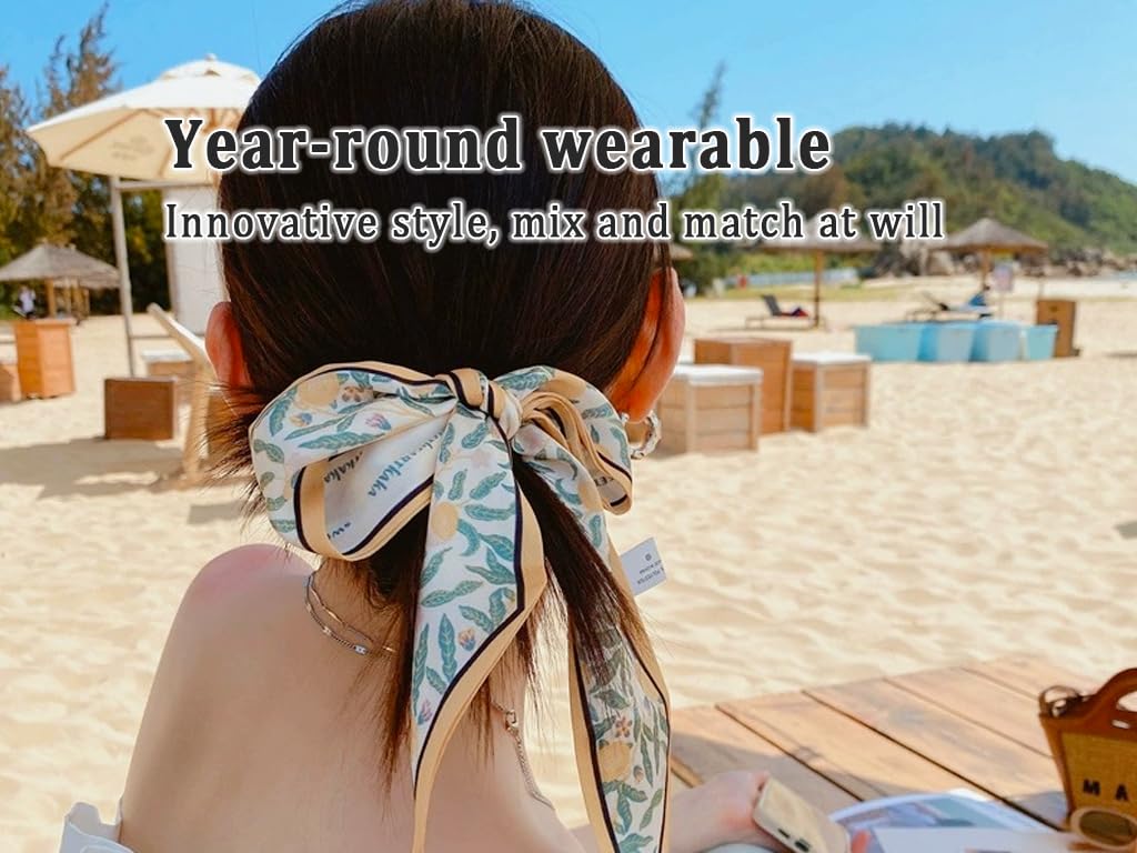 Foulard Capelli Donna in Raso Effetto Seta, 8 Pezzi Sciarpa Stretta Multiuso con Fantasie Floreali, Sciarpa a Nastro per Borsetta, Testa Collo Decorazione Copricapo Sciàrpa, per Borse, Capelli,