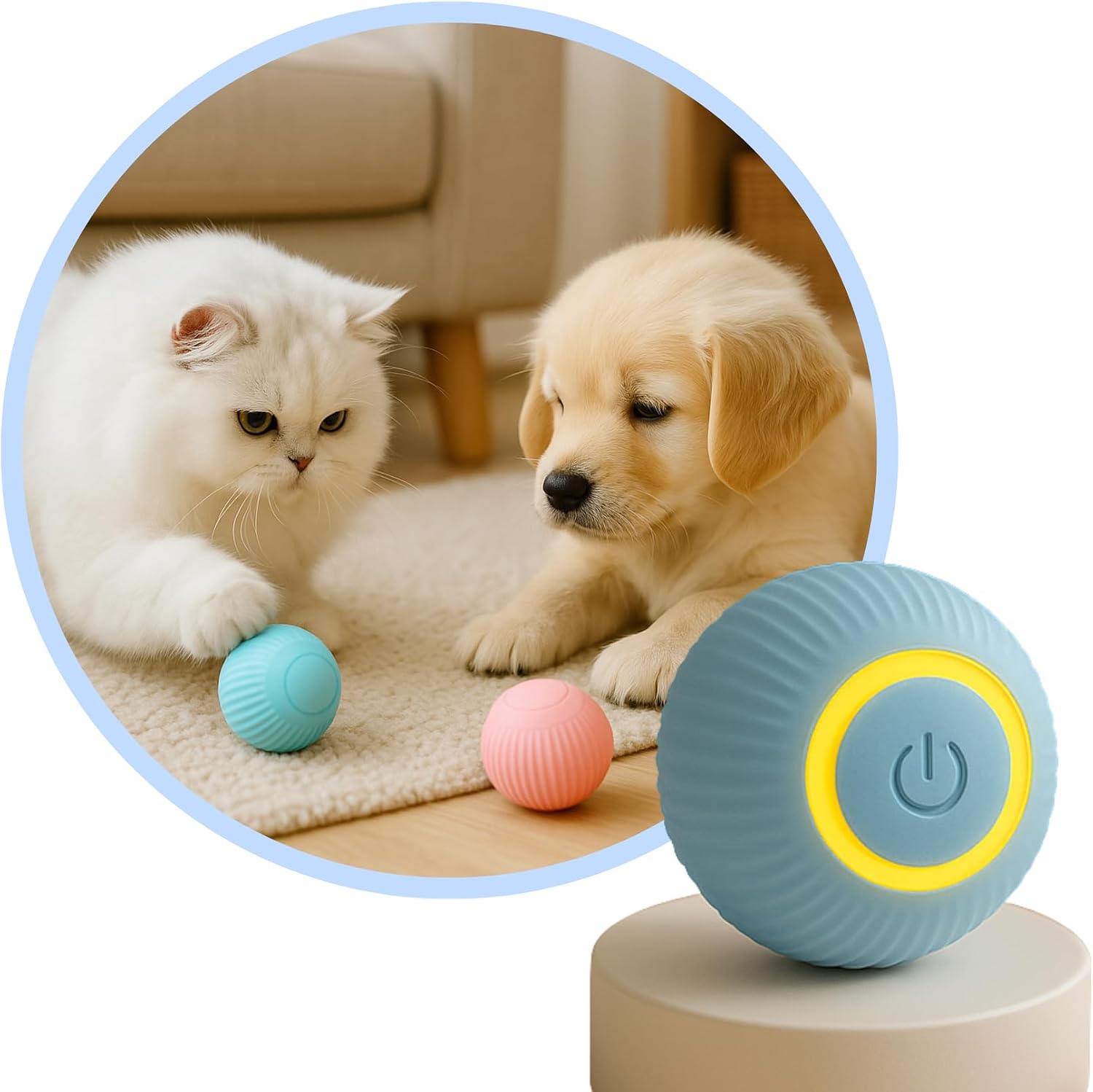 Bola Inteligente e Interativa para Pet com LED, Recarregável USB, Giratória com Rotação 360°, Movimentos Automáticos, Brinquedo para Gatos e Cachorros (Azul)