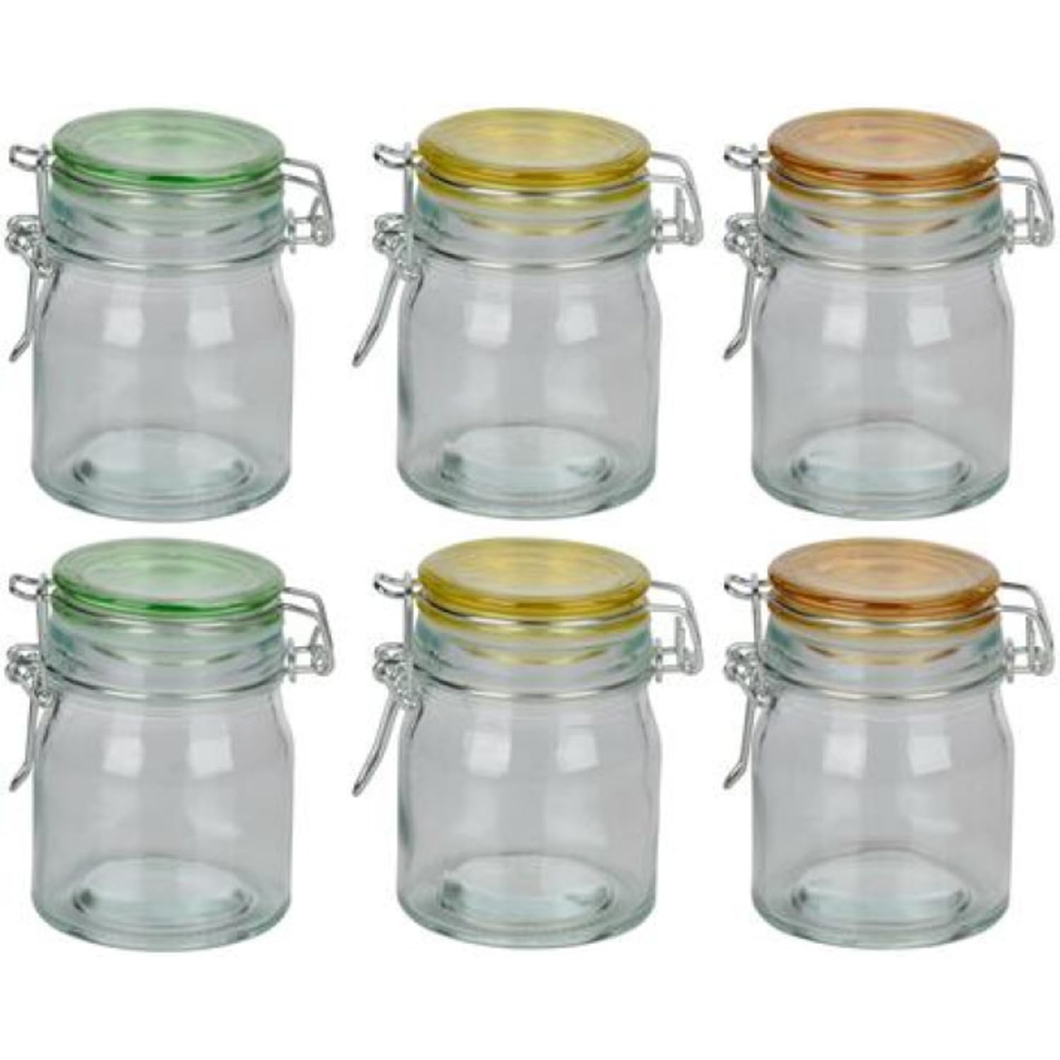 UMKY 6PCS 145ML Stylish Decorative Clear Glass Dry Storage Jars Canisters with Lid for Sweets Candies Chocolates Chips Nuts Cookies Biscuits Kitchen Containers Tin