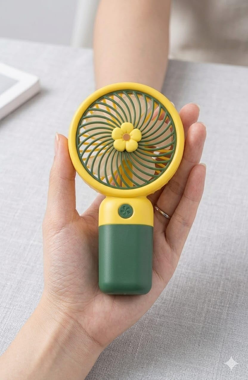 Stylish Flower Mini Handheld Fan, Yellow and Green, USB Rechargeable, Compact Portable Design, Single-Button Operation-image-23