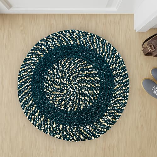 Image of Cotton Round Doormat for Entrance|Handmade Cotton Doormat | Quick Dry, Washable Door Mat for Home, Bathroom & Bedroom - 16 Inch Small (Green-Sky-Coffee-3)