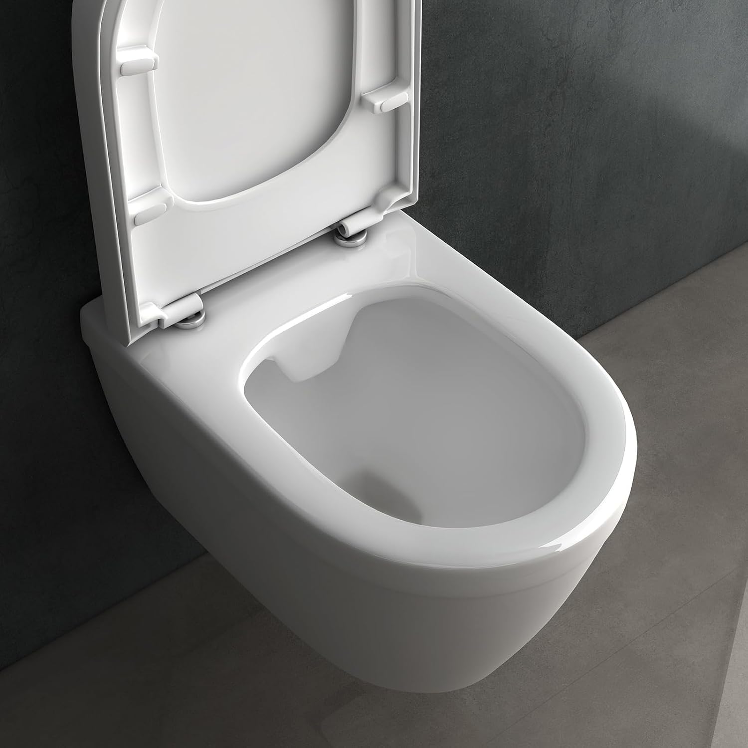 Alpenberger Wand WC Spülrandlos | Moderne Toilette WC Set | Tiefspüler Hänge WC | Toilettendeckel D Form | WC Sitz mit Absenkautomatik | Gäste WC mit Nano | Passend zu Geberit