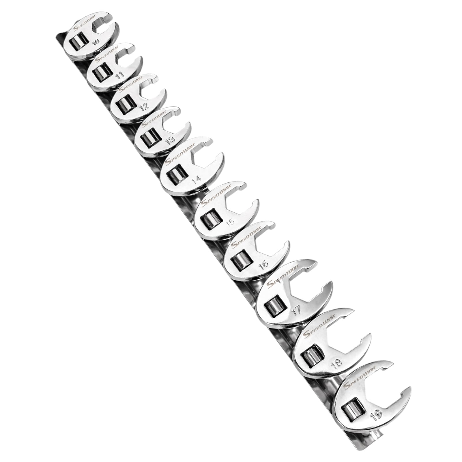 SPEEDWOX 10-Piece 3/8-Inch Drive Crowfoot Wrench Set Flare Nut Wrench Set Metric 10-19mm Open End Wrenches 6 Point Flare Nut Crowfoot Wrenches Design with Storage Rail for Nuts Removal