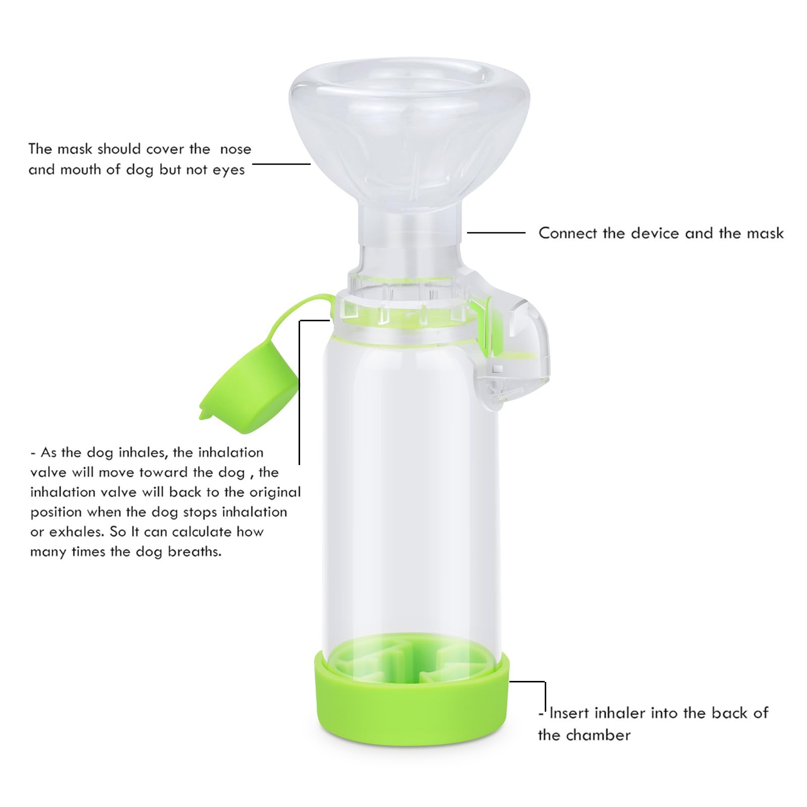 free-space Espaciador de inhalador de Aerosol para Gatos o Perros. Espaciador portátil para administrar medicamentos a su Mascota con indicador de respiración Exclusivo. (for Cat (Green))