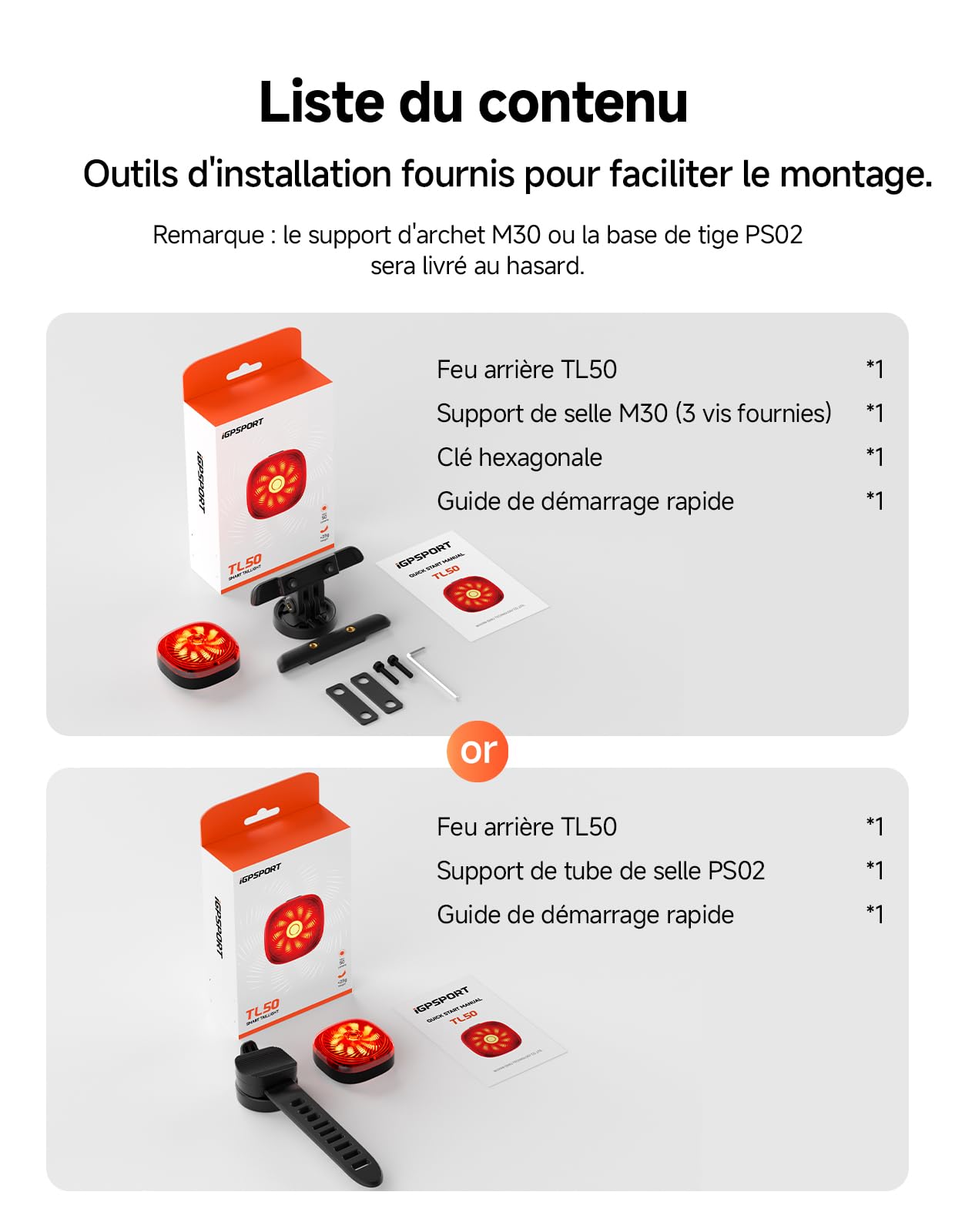 iGPSPORT TL50 Feu Arriere Velo IPX7 6 Modes 1.2 km Avertissement Freinage