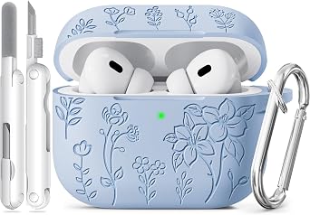 for AirPods Pro 2 Case, Ekoonpft Flower Engraved AirPod Pro Case, Soft Silicone Case Cover QUTE for Apple AirPods 2nd/1st Gen Women Girly with Keychain & Cleaning Ki, Shockproof