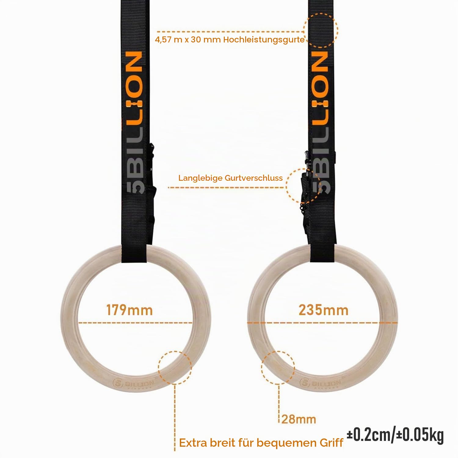 5BILLION Turnringe Holz Gymnastikringe Ringe Turnen für Fitness mit Hochfeste Nylon Gurtbänder mit Schnellschnallverschlüßen aus Metall verstellbaren