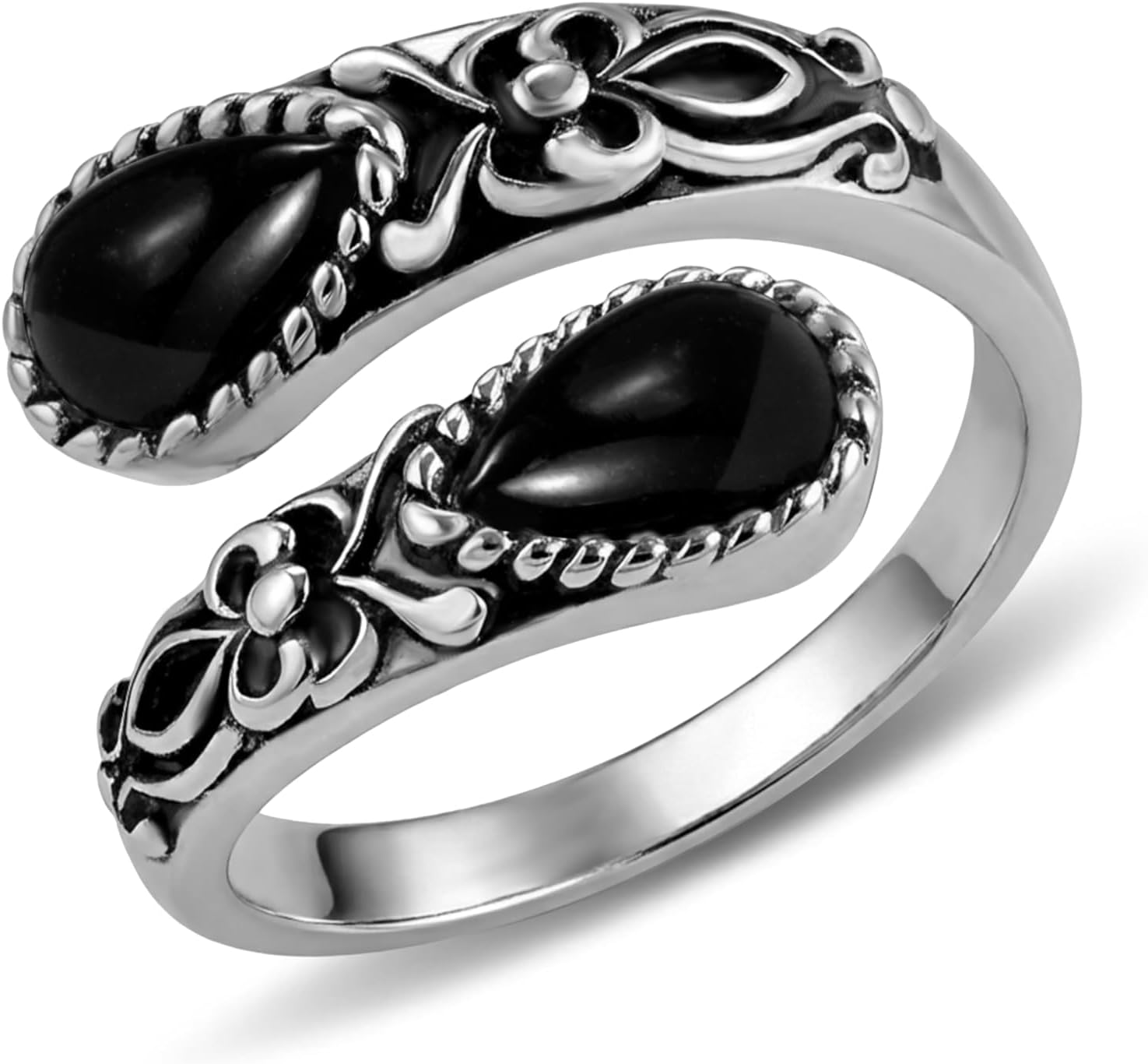 Silver Birthstone Open Ring Adjustable Statement Ring Birthstone Jewelry for Women Beautiful Double Gemstone Ring for Gift