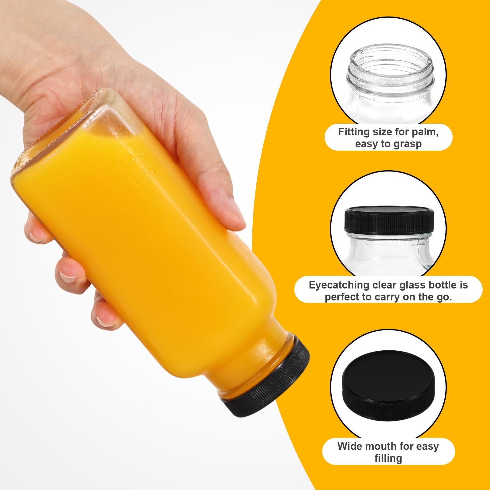 LIMILI Glass Bottles with Lids, 4pcs 300ml Reusable Wide Mouth Clear Glass Juice Bottles, for Milk Hot Cold Drinks - Image 3