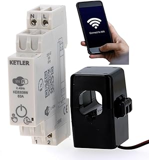 KETLER - KE6309W : Compteur électrique modulaire - Monophasé 63 A par TC - WIFI - Mesure directe - Compatible SMART LIFE et TUYA