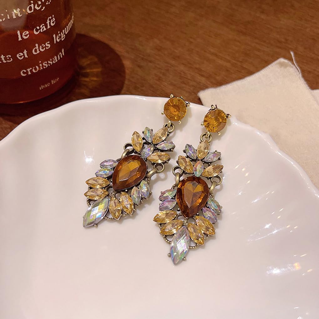 Sparkly Brown Rhinestone Chandelier Earrings for Women,Exaggerated Large Crystal Statement Drop Dangle Earrings Aesthetic Formal Prom Jewelry Gifts - Image 5