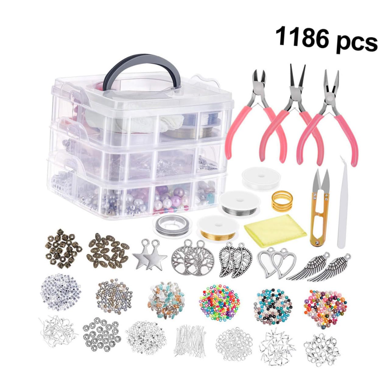 1186 Pièces Kit de Fabrication de Bijoux à Trois Couches pour Créateurs