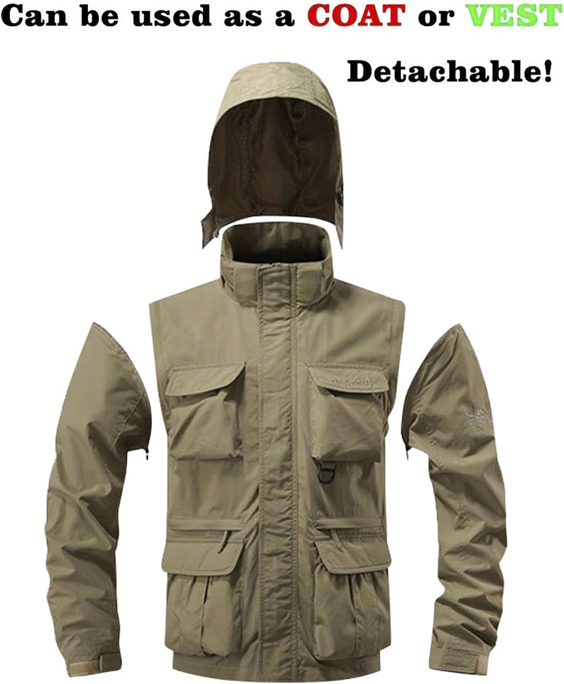 Military Cargo Jackets for Men Multi-Pocket Hiking Coats With Hood Zip Up Long Sleeve Army Safari Bomber Jacket